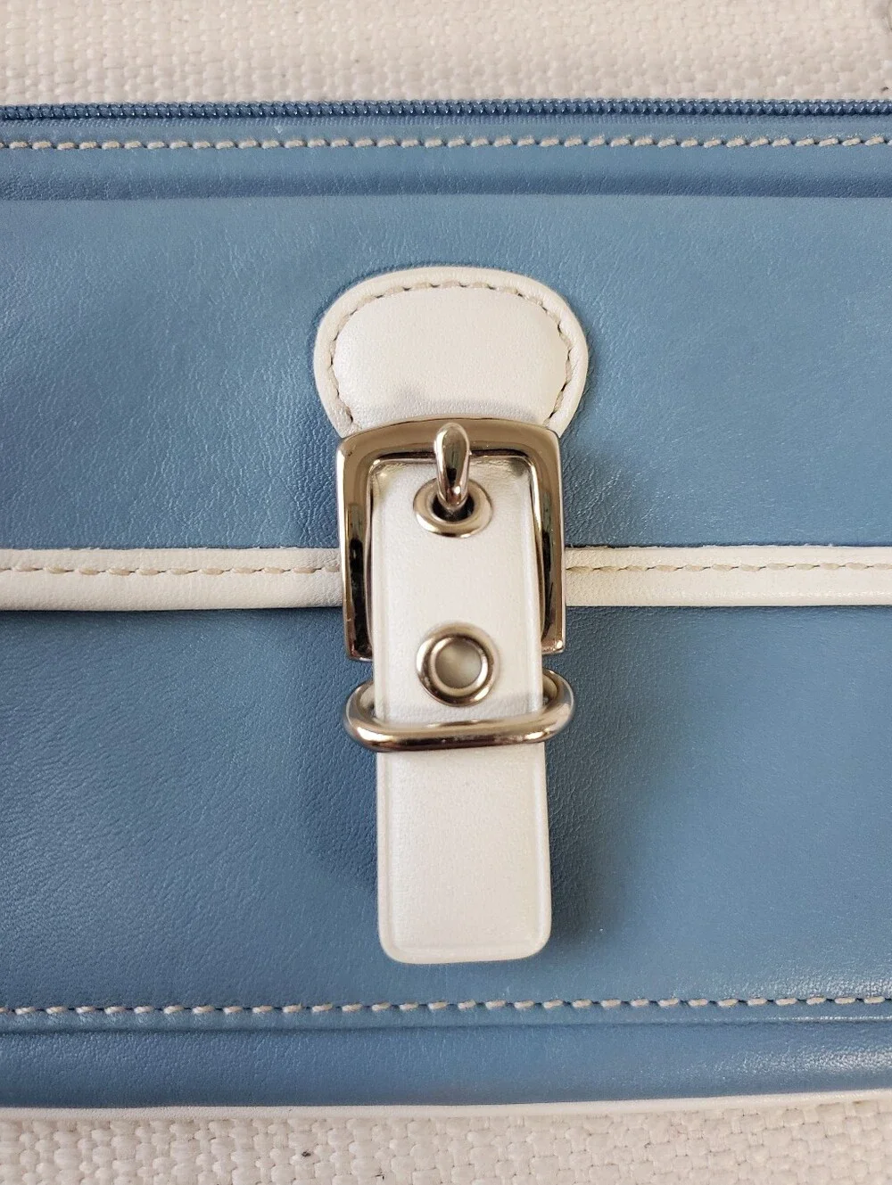 Coach Hampton Blue Leather Wristlet Wallet Buckle Snap Front Bag